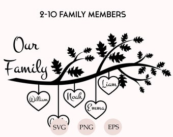 Family Tree Svg 2-10 Members, Family Branch Svg, Family Reunion Png, Tree Of Life Svg, Family Tree Heart Svg, Silhouette