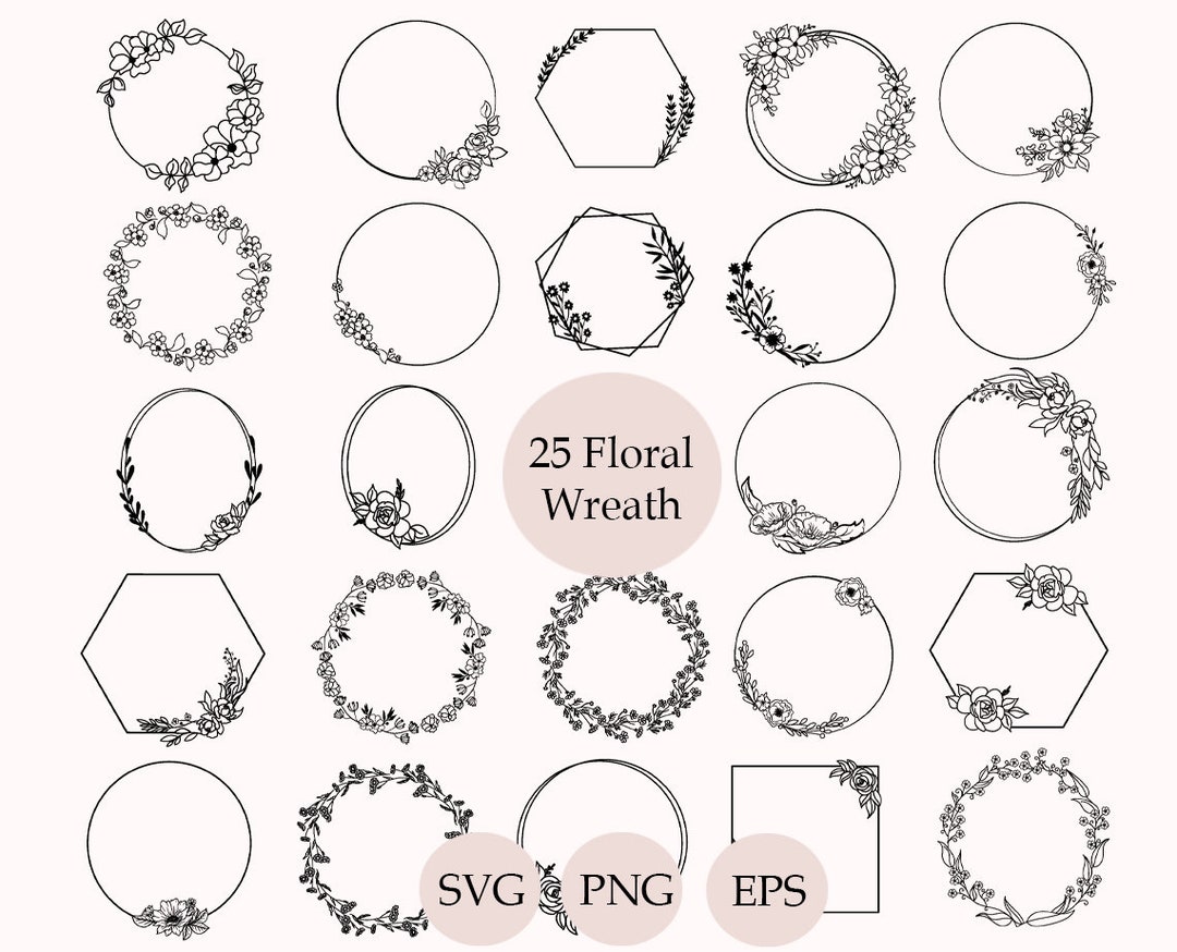 Wreath Svg Bundle, Floral Wreath Svg, Circle Frame Svg, Wedding Wreath ...