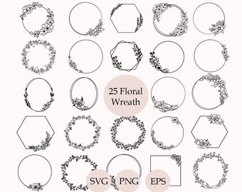 Wreath Svg Bundle, Floral Wreath Svg, Circle Frame Svg, Wedding Wreath, Wreath Monogram, Wreath Clipart, Flower Circle Svg