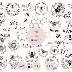 Bee SVG-bundel, Bumble Bee Svg, Honey Svg, Bee Clipart, Bee silhouet, worden handgetekende png, gesneden bestanden, Svg-bestanden voor de Cricut