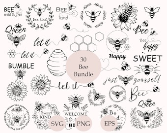 Bee SVG Bundle, Bumble Bee Svg, Honey Svg, Bee Clipart, Bee Silhouette, Be Hand Drawn Png, Cut Files, Svg Files For Cricut