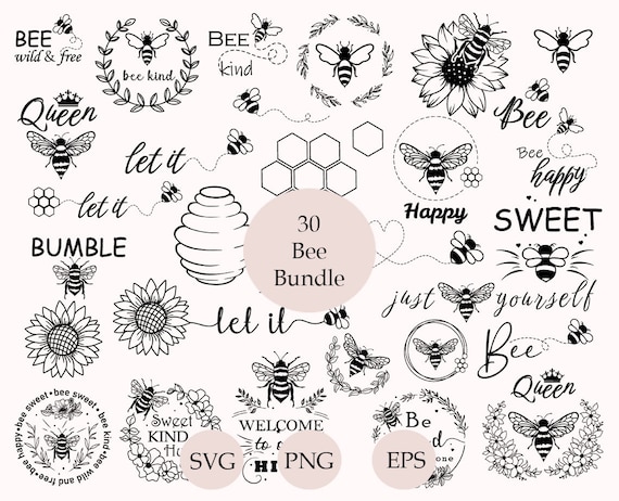 Bee SVG Bundle, Bumble Bee Svg, Honey Svg, Bee Clipart, Bee Silhouette, Be Hand Drawn Png, Cut Files, Svg Files For Cricut
