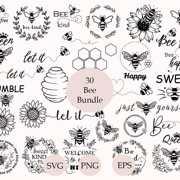 Bienen-SVG-Bundle, Hummel-Svg, Honig-Svg, Bienen-Clipart, Bienen-Silhouette, handgezeichnetes PNG, geschnittene Dateien, SVG-Dateien für Cricut
