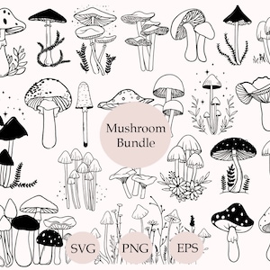 Paddenstoel Svg-bundel, Floral Mushroom Clipart, Magic Mushroom Svg, Boho Svg, Magic Svg, Mystic Mushroom Png, silhouet, Svg-cut-bestand