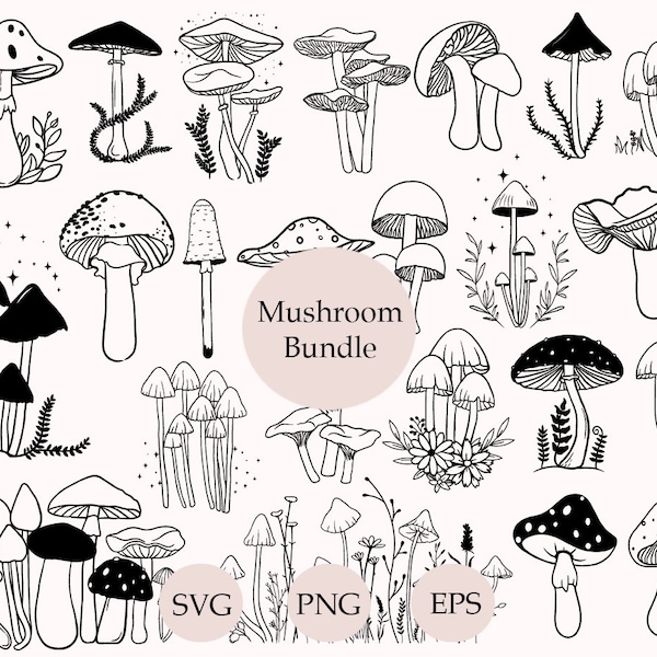 Mushroom Svg Bundle, Floral Mushroom Clipart, Magic Mushroom Svg, Boho Svg, Magic Svg, Mystic Mushroom Png, Silhouette, Svg Cut File