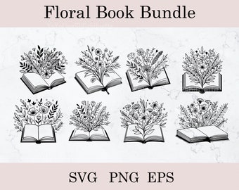 Libro de flores silvestres SVG, paquete de libros florales SVG, flores silvestres SVG, libro SVG, flores con libro, lectura SVG, libro abierto SVG