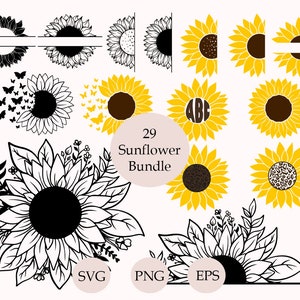 Sunflower SVG Bundle, Sunflower Monogram, Flower Clipart, Silhouette ...