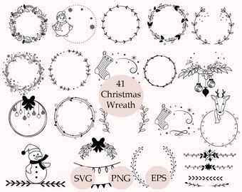 Christmas Wreath Svg, 41 Wreath Svg, Christmas Svg Bundle, Christmas Ornaments Clipart, Holly Berry Svg, Holiday Wreaths Svg Bundle