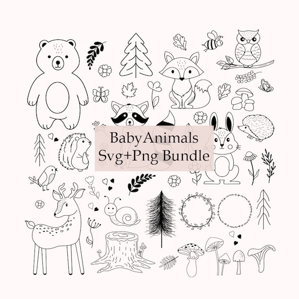 Woodland Animals Svg Bundle, Baby Animals Svg, Rabbit,Hedgehog,Fox,Bear,Raccoon,Deer,Birds,Squirrel,Owl,Cute Animal Svg,Nursery Svg Files