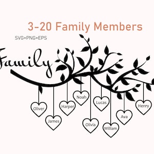 Stammbaum-Svg 3-20 Mitglieder, Familienzweig-Svg-Datei, Baum des Lebens Svg, Stammbaum-Herz Svg, Familientreffen Png, Cricut, Silhouette