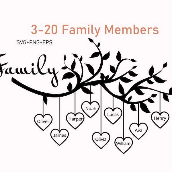 Family Tree Svg 3-20 Members, Family Branch Svg File, Tree Of Life Svg, Family Tree Heart Svg, Family Reunion Png, Cricut, Silhouette