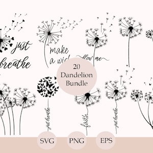 Paquete Svg de diente de León, Svg de diente de León, Cortar archivos para Cricut, Silueta, Png de diente de León, Imágenes Prediseñadas, Just Breathe Svg imagen 1