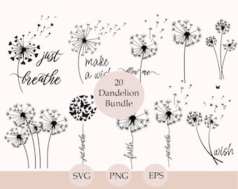 Dandelion Svg Bundle, Dandelion Svg, Taglia file per Cricut, Silhouette, Dandelion Png, Clipart, Just Breathe Svg