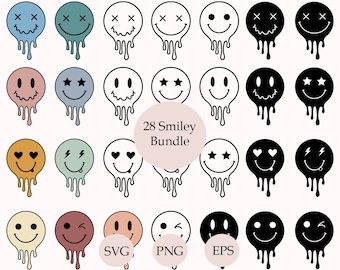 Smiley Face Svg Bundle, Vintage / Retro Smiley, Groovy Svg, Happy Face Svg, Emoji Svg, Silhouette, Cut Files