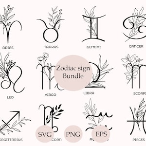 Sternzeichen-Svg-Bundle, Sternzeichen-Signatur, Blumen-Tierkreis-Png, Astrologie-Svg, Horoskop-Symbole-Svg, Outline, Clipart