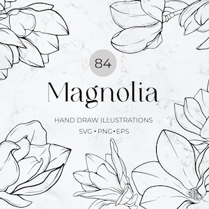 Magnolia SVG Bundle, Botanical Png, Ilustracja rysowana ręcznie, Wieniec magnolii, Pliki do cięcia, Magnolia Flower Svg, Flower Svg, Floral SVG