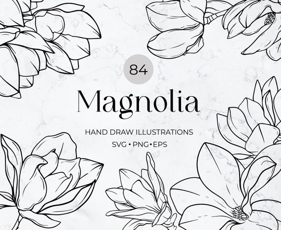 Magnolia SVG Bundle, Botanical Png, Hand Drawn Illustration, Magnolia Wreath, Cut Files, Magnolia Flower Svg, Flower Svg, Floral SVG