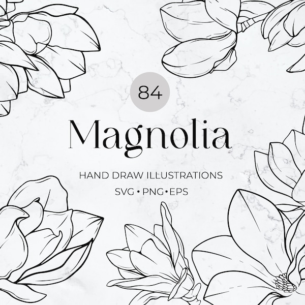 Magnolia SVG Bundle, Botanical Png, Hand Drawn Illustration, Magnolia Wreath, Cut Files, Magnolia Flower Svg, Flower Svg, Floral SVG