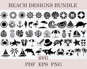 Paquete de SVG de playa, SVG de verano, clipart de playa, SVG de palmera, clipart de verano, archivos de corte de playa para Cricut, silueta de playa