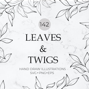 Botanical Leaves and Twigs SVG Bundle, Botanical Clipart, Tree Branch Png, Hand Drawn Vector, Cut files for Cricut, Silhouette, Clipart