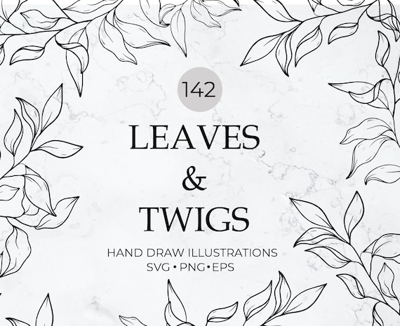 Botanical Leaves and Twigs SVG Bundle, Botanical Clipart, Tree Branch Png, Hand Drawn Vector, Cut files for Cricut, Silhouette, Clipart