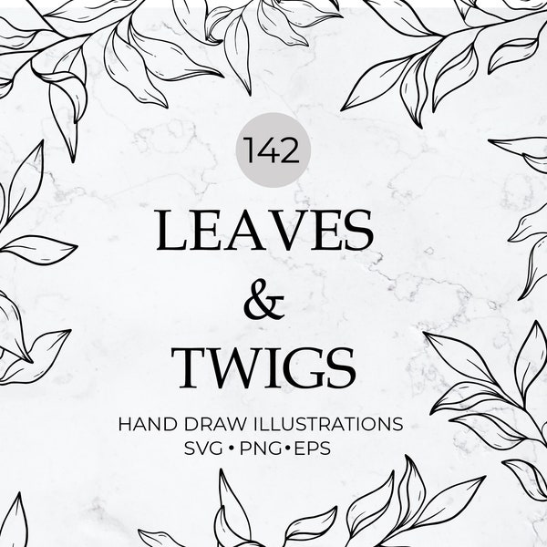 Botanical Leaves and Twigs SVG Bundle, Botanical Clipart, Tree Branch Png, Hand Drawn Vector, Cut files for Cricut, Silhouette, Clipart