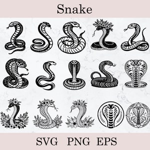 Snake SVG-bundel, bloemen slang Svg, Cobra Svg, hemelse slang Clipart, slang met bloemen, bestanden voor Cricut, Cobra silhouet