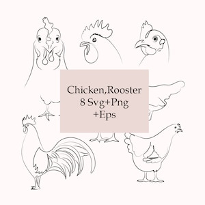Pakiet SVG z kurczakiem, ręcznie rysowana kura SVG, kogut SVG, zwierzę hodowlane SVG, matka kura SVG, clipart z kurczakiem, pliki do cięcia dla Cricut, Png, sztuka wektorowa