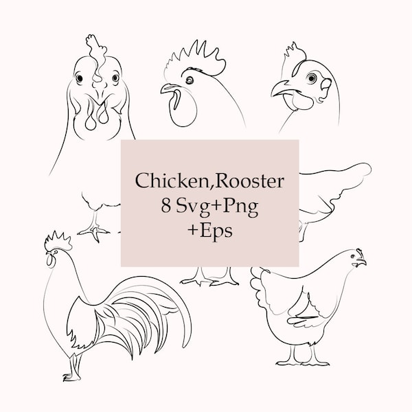 Chicken SVG Bundle, Hand Drawn Hen SVG, Rooster SVG, Farm Animal Svg, Mother Hen Svg, Chicken Clipart, Cut Files For Cricut, Png,Vector Art