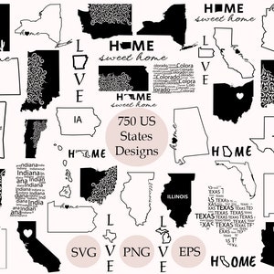 USA SVG Bundle, 50 Staaten SVG Bundle 750 Dateien, Umriss USA Karte SVG, Silhouetten, USA Clip Art, USA Karte etc