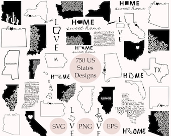 USA States SVG Bundle, 50 States SVG Bundle 750 Files, Outline United States Map Svg, Silhouettes, Us states clip art, United States Map Svg