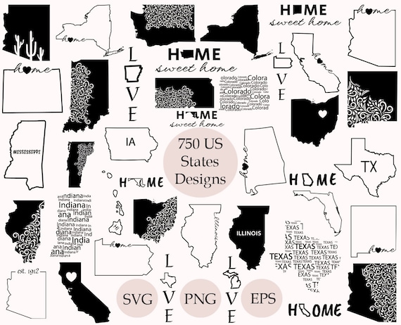 USA States SVG Bundle, 50 States SVG Bundle 750 Files, Outline United States Map Svg, Silhouettes, Us states clip art, United States Map Svg
