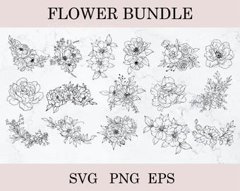Paquete de SVG de flores, SVG floral, minimalista, SVG de flores de primavera, diseños SVG, arte de tendencia para Cricut, imágenes prediseñadas de flores
