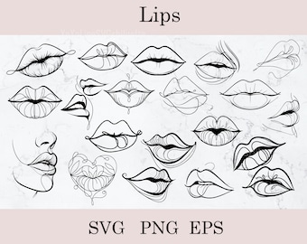 Paquete SVG de labios, SVG de beso, SVG de morderse los labios, SVG de amor, SVG de San Valentín, Archivos de corte para Cricut, Silueta de labios
