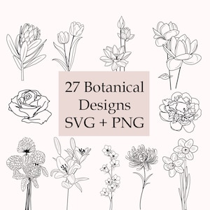 Bloem Svg Clipart, botanische Svg commercieel gebruik bundel, bloemen Svg, plant Svg, bestanden voor Cricut, handgetekende bladeren, Boho-bladeren, bloemen Clipart