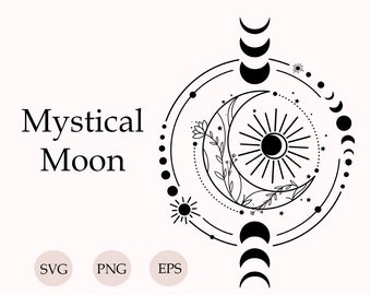 Mystical Moon Svg, Celestial Svg, Mystical Moon Clipart, Magic Svg, Abstract Svg Line Art