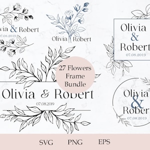 27 bloemen frame clipart, bruiloft decor SVG, silhouet, bloemen rand SVG, Cricut cut-bestanden, krans SVG, wilde bloemen kunst, geometrisch frame SVG