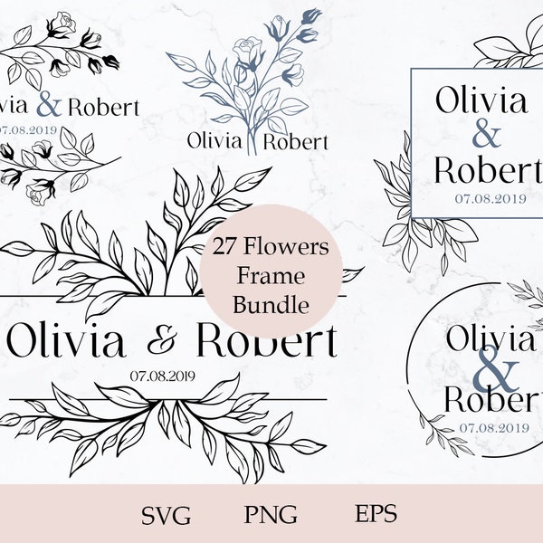 27 Flowers Frame Clipart, Wedding Decor Svg, Silhouette,Floral Border Svg, Cricut Cut Files, Wreath Svg, Wildflowers Art,Geometric Frame Svg
