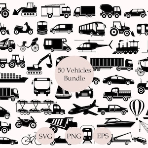 Paquete de vehículos SVG, transporte SVG, avión SVG, imágenes prediseñadas de vehículos, camión de construcción SVG, excavadora SVG, grúa SVG, camión SVG, archivos de corte