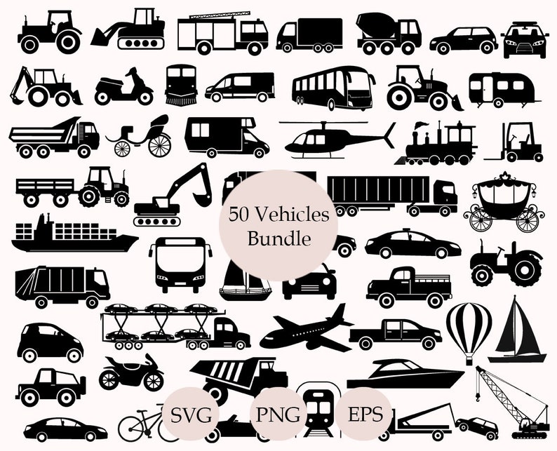 Vehicles Svg Bundle, Transportation Svg, Airplane Svg, Vehicle Clipart,Construction truck svg, Excavator Svg, Crane Svg, Truck Svg,Cut Files image 1