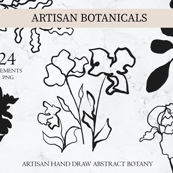 24 Artisan Botanical Png Bundle, Floral Art, Botanical Line Art,  Hand Drawn Botanical PNG, Fine Art, Pencil Sketch Flower Clipart