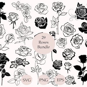 バラのSVGバンドル、バラのSVG、バラのクリップアート、花のSVG、シルエット、バラのカットファイル、バラのベクター、29のデザイン