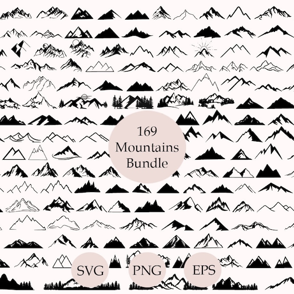 MEGA Berge Bundle, Berg SVG handgezeichnet, Wald Baum SVG, Natur Abenteuer SVG, Landschaft SVG, SVG für Cricut, Silhouette