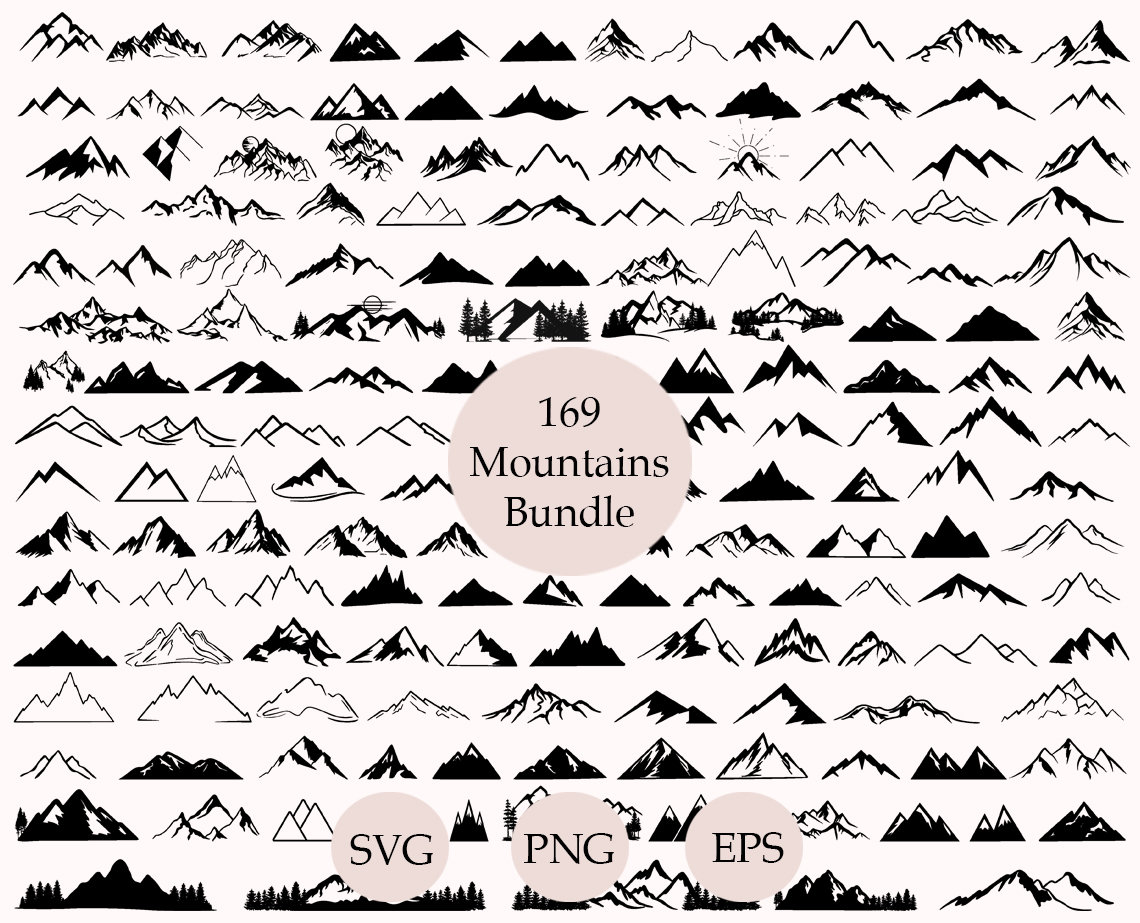 MEGA Mountains Svg bundle, Mountain Svg Hand Drawn, Forest Tree Svg, Outdoors Adventure Svg, Landscape Svg, Svg For Cricut, Silhouette