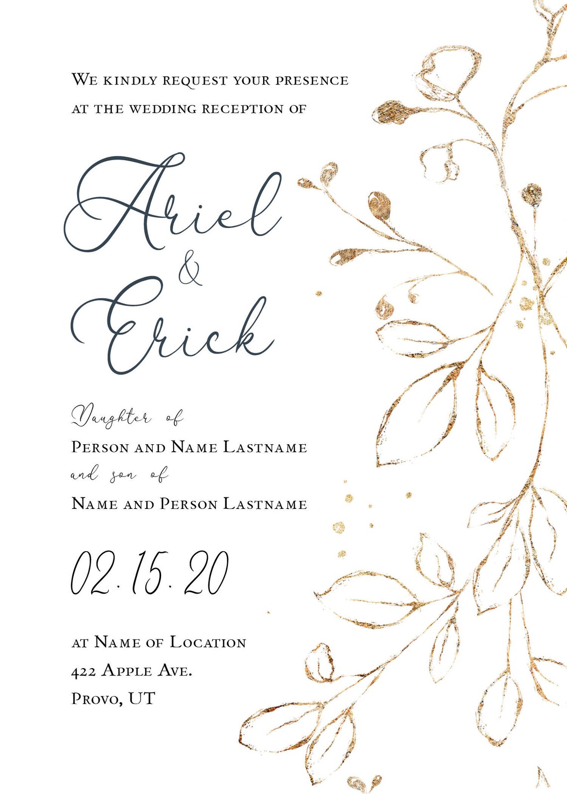 Gold Leaf Wedding Invitation 1 Custom Typography Wedding Etsy