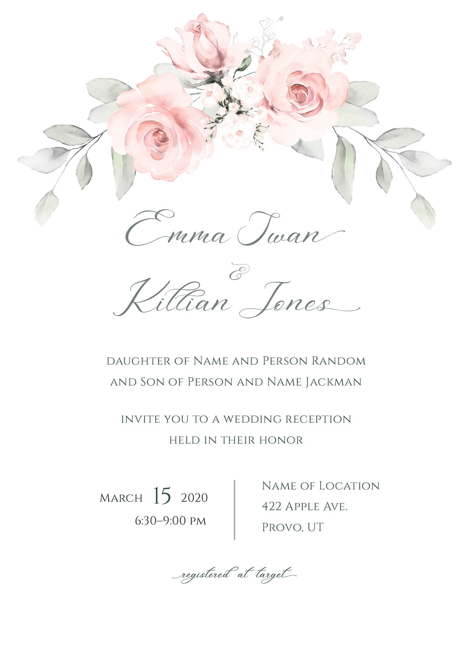 Pink Rose Bouquet Wedding Invitation Custom Typography Etsy