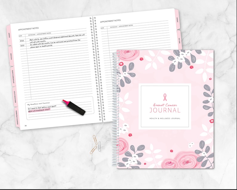 Breast Cancer Journal. Health & Wellness Journal. Cancer Journal and Cancer Planner for Cancer Patients. Cancer Patient Gift idea. Chemo Diary.