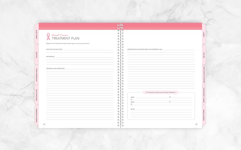 Breast Cancer Journal and diary for cancer patients during diagnosis. Cancer treatment plan notes for the cancer journey.