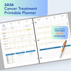 Cancer Treatment Planner 2026 / Cancer Treatment Side Effects Tracker  / Chemo Log/ Printable PDF Planner / Blue and Beige Color Palette