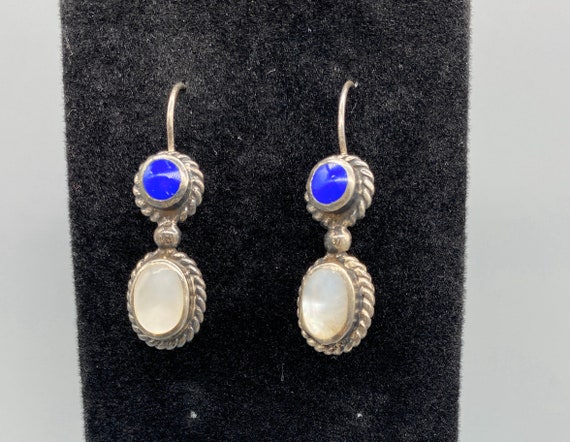 925 Silver Blue And Cream Drop Earrings 925 Silver Blue And Cream Drop Earrings